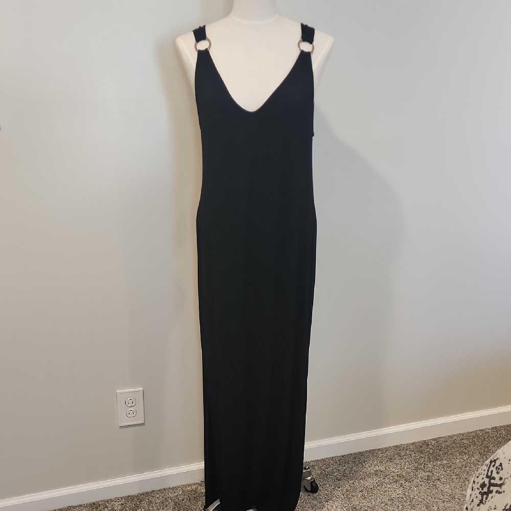 Green Envelope Black Sheath Maxi Dress V-Neck Sleeveless
